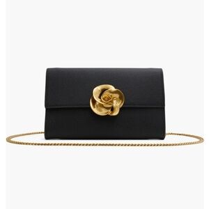 Ted Baker London Black Leather Magnolia Kira Gold Rose Clutch Crossbody Bag NWT